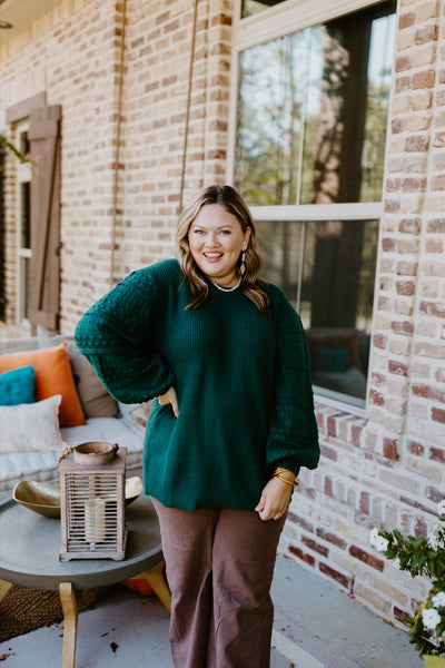 Hunter Green Crochet Sleeve Knit Blouse