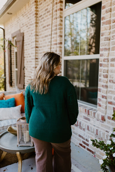 Hunter Green Crochet Sleeve Knit Blouse