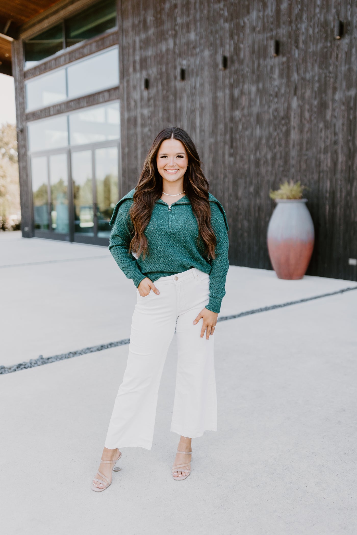 Molly Bracken Dark Green Half Zip Knitted Sweater