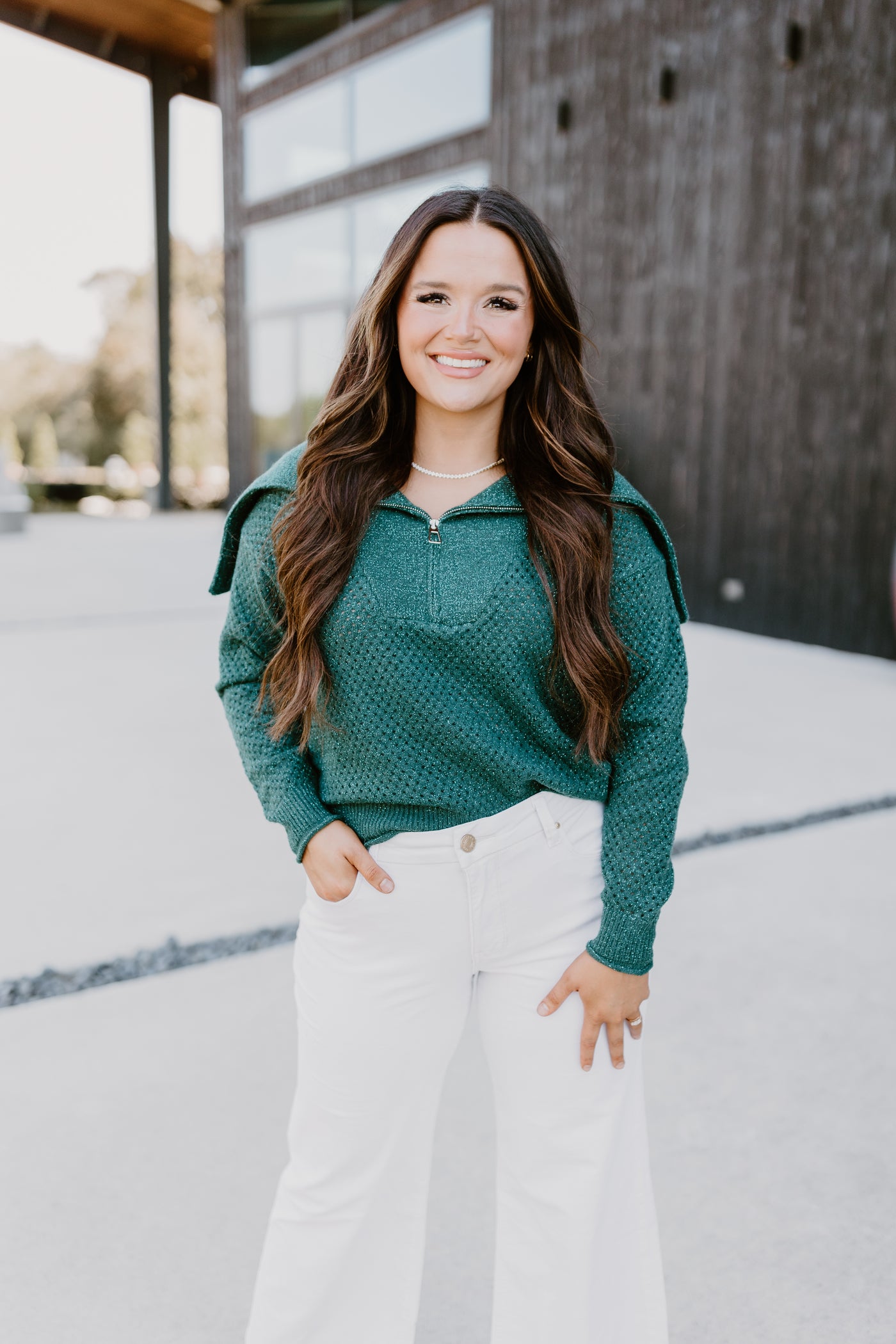 Molly Bracken Dark Green Half Zip Knitted Sweater