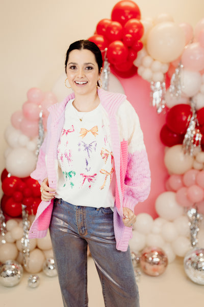 Pink Multi Colorblock Button Down Sweater Top