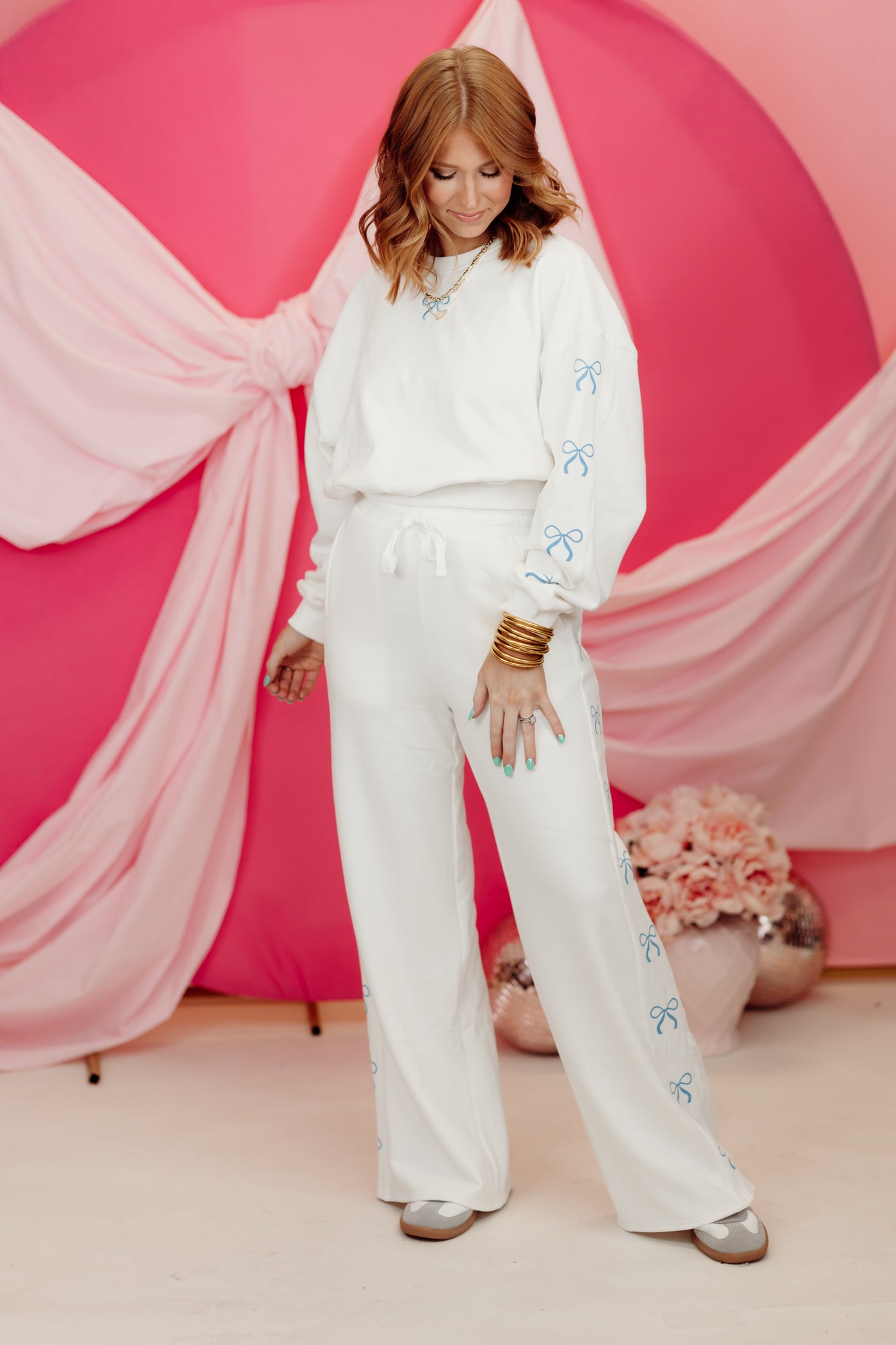 White Coquette Bow Sweatshirt and Pant Set