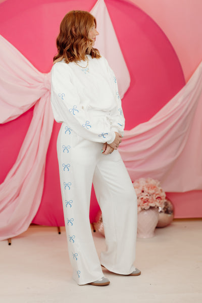 White Coquette Bow Sweatshirt and Pant Set