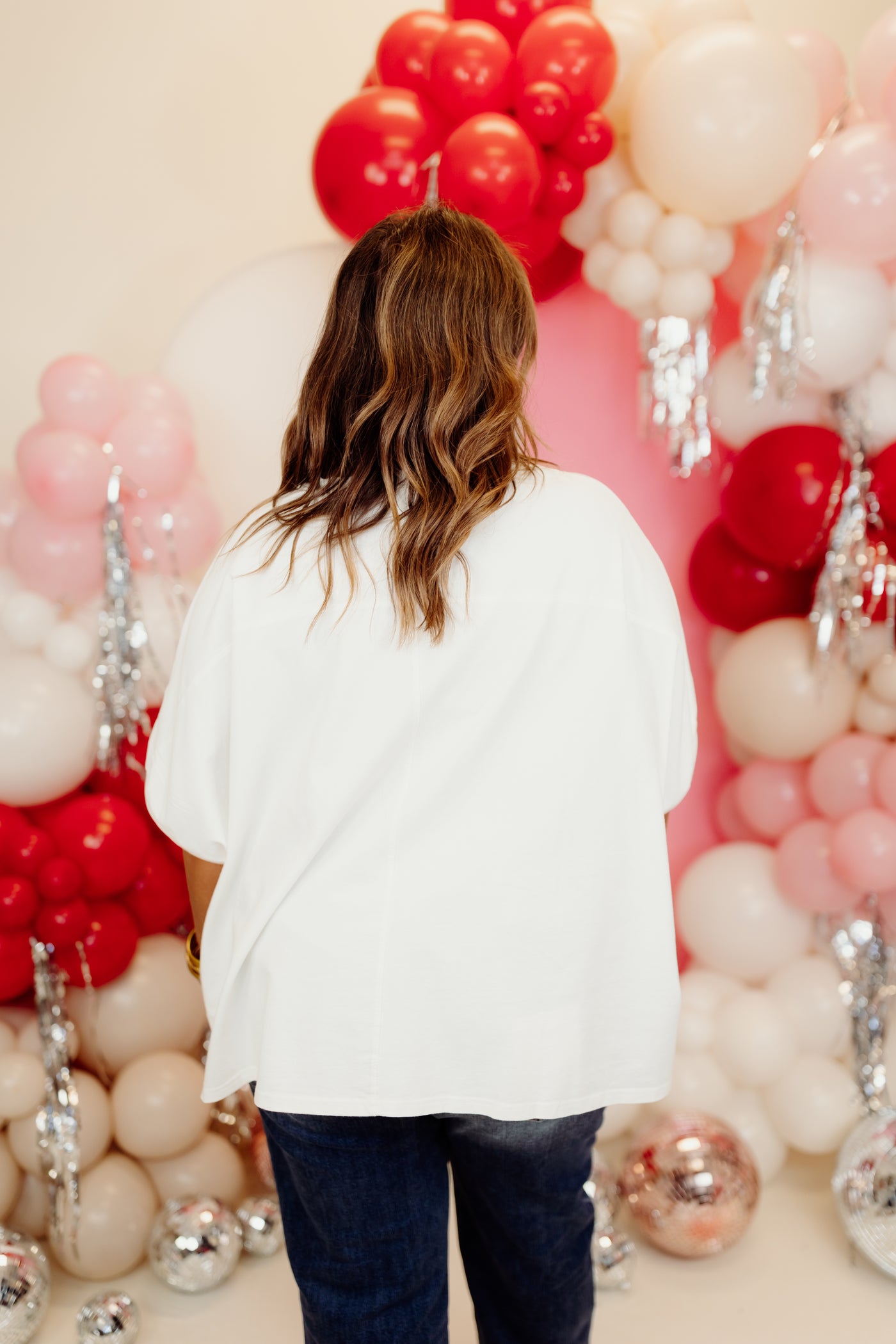 White Rhinestone Hearts Oversized Tee