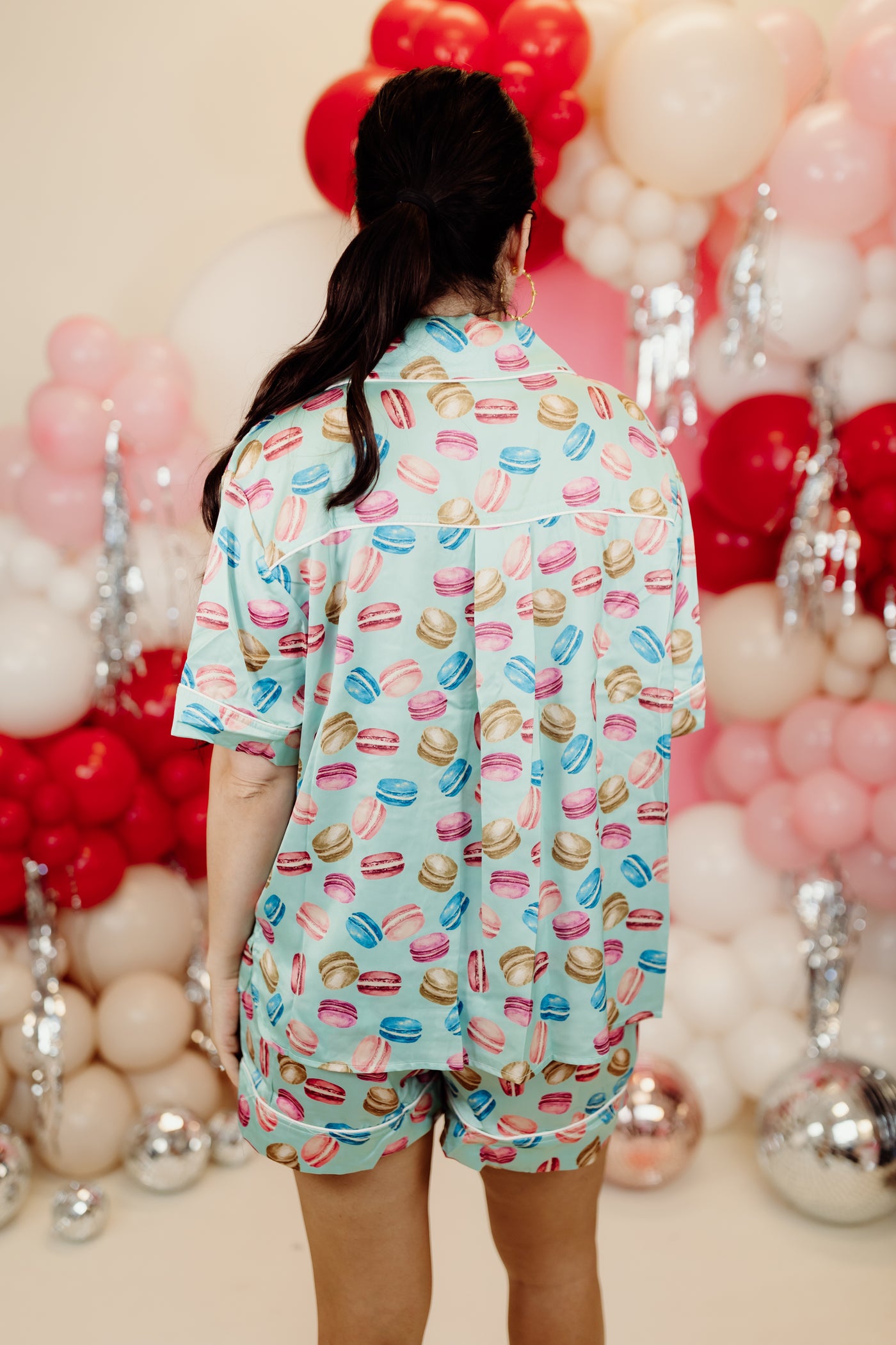 Seafoam Multi Macarons Satin Pajama Set