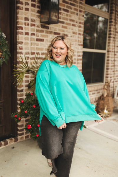 Dark Mint Contrast French Terry Oversized Top