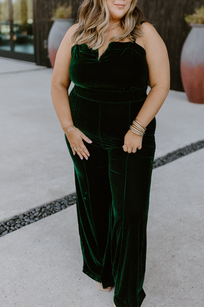 Emerald Green Sleeveless Wide Leg Velvet Jumpsuit