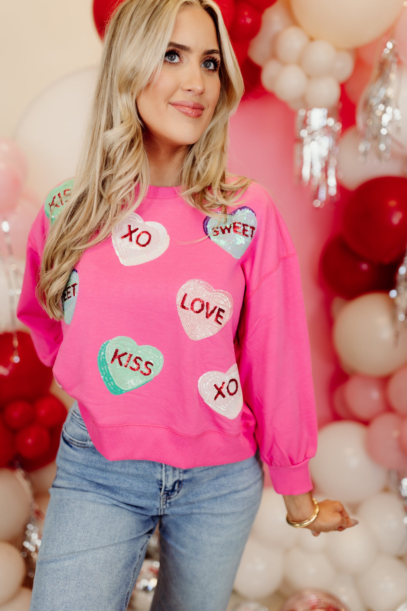 Mary Square Millie Sweatshirt- Candy Hearts