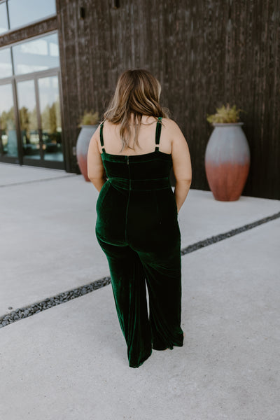 Emerald Green Sleeveless Wide Leg Velvet Jumpsuit