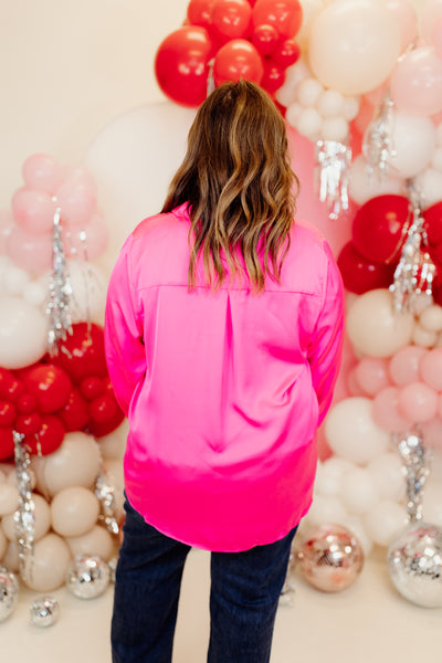 Pretty in Pink Satin Button Down Blouse