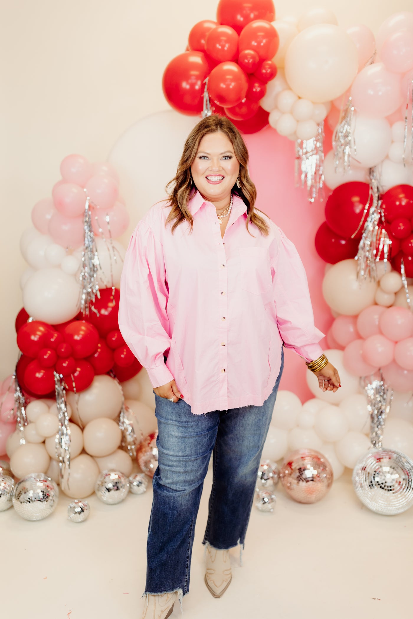 Light Pink Poplin Button Down Blouse