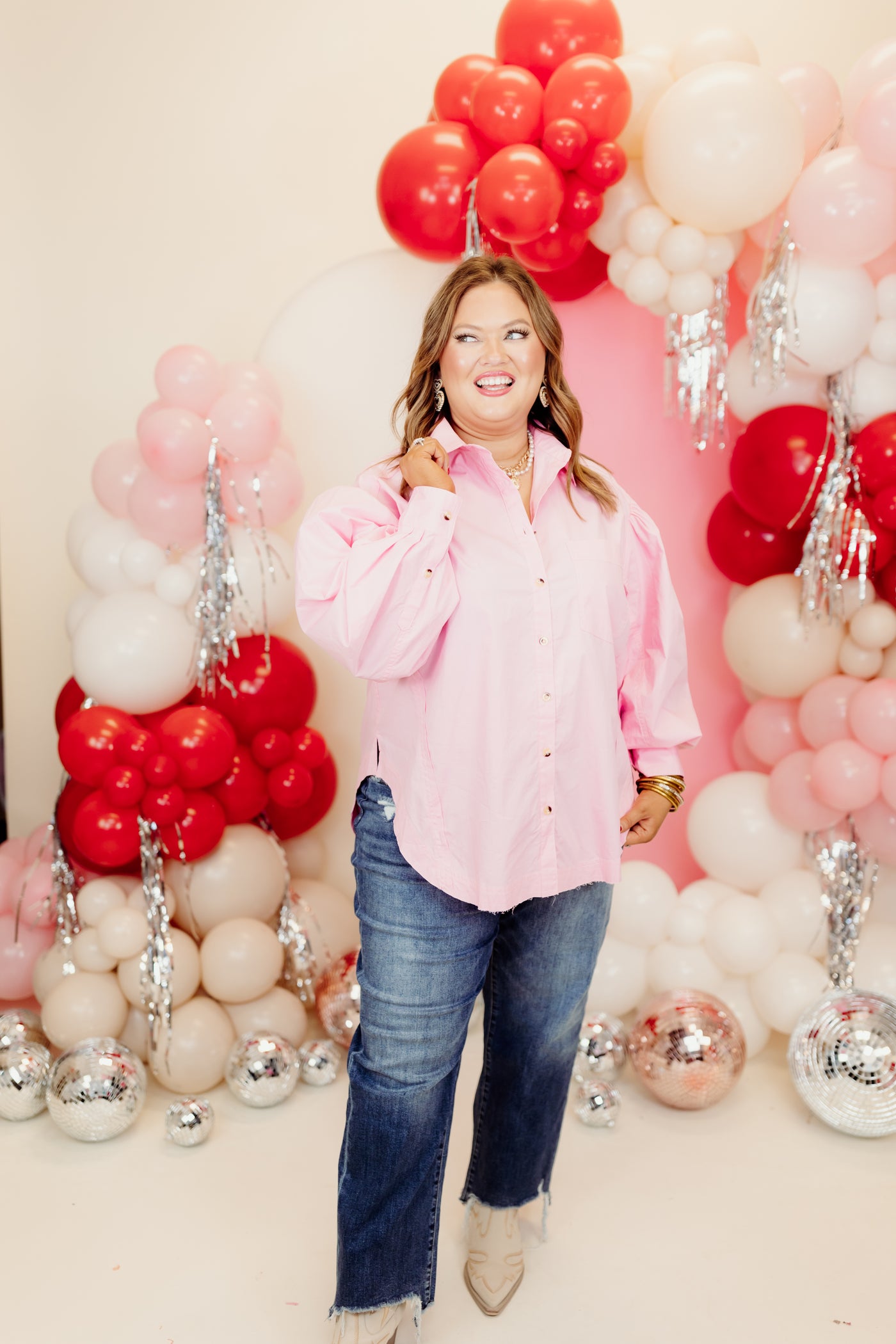 Light Pink Poplin Button Down Blouse