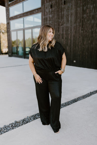 Black Iridescent Bubble Blouse and Pant Set