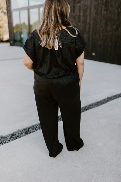 Black Iridescent Bubble Blouse and Pant Set