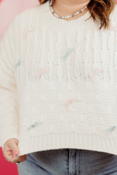 Cream Cable Knit Multi Bow Detail Sweater