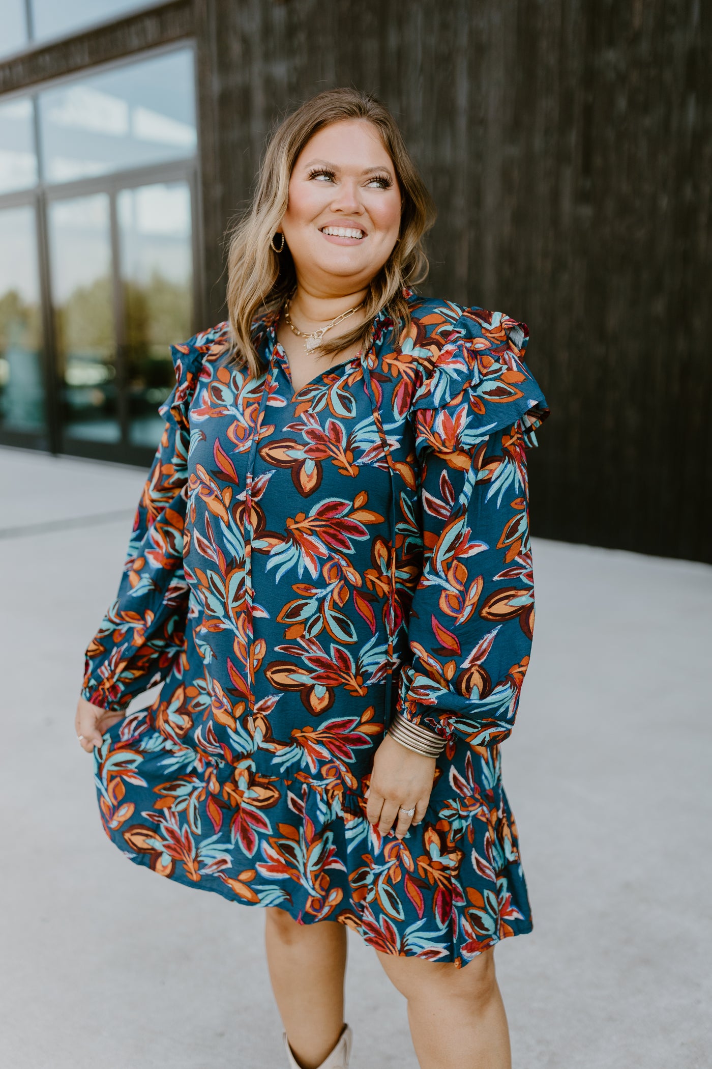 Indigo Multi Printed Long Sleeve Mini Dress