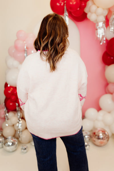 Light Pink Oversized Bow Detail Cardigan