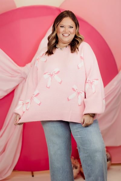 Light Pink Balloon Sleeve Bow Sweater