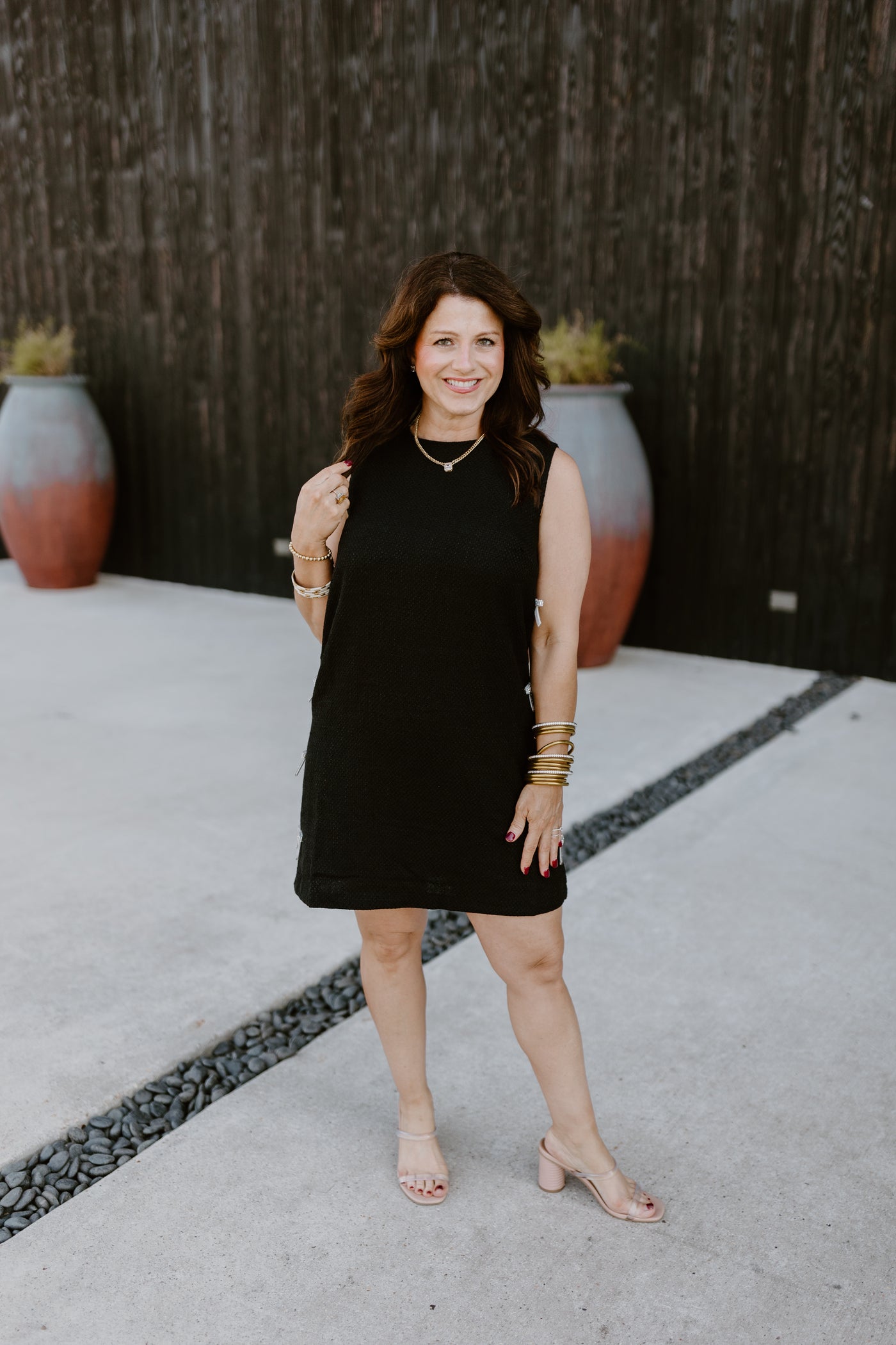 Black Textured Sleeveless Rhinestone Bow Detail Dress