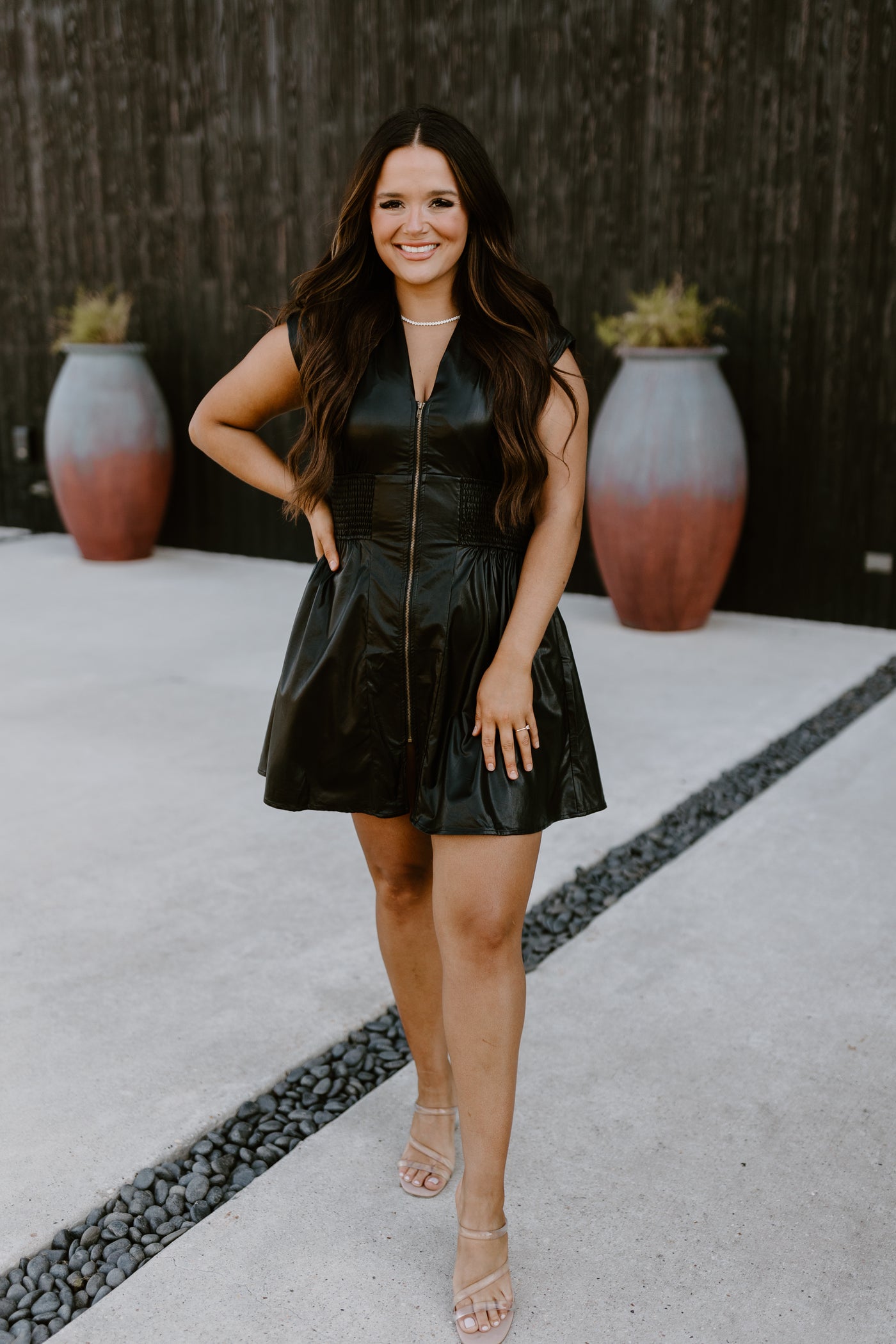 Black V-Neck Sleeveless Smocked Waist Mini Dress