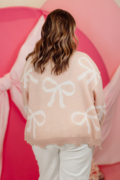 Salmon Pearl Detail Oversized Bow Sweater