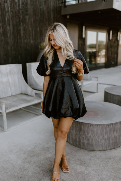 Black V-Neck Voluminous Dress