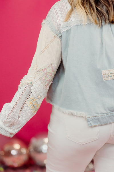 Light Denim Crochet Patchwork Oversized Jacket