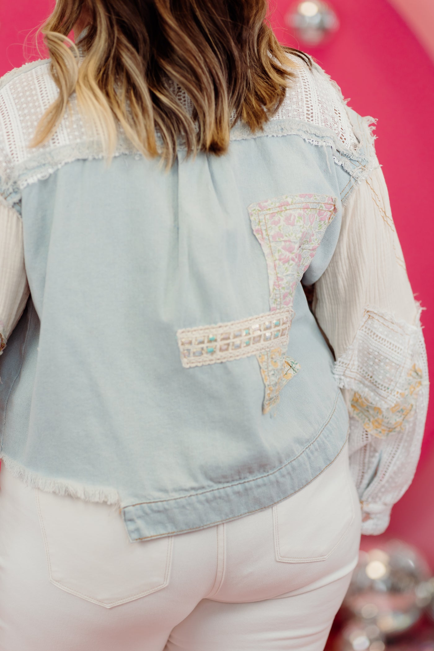 Light Denim Crochet Patchwork Oversized Jacket