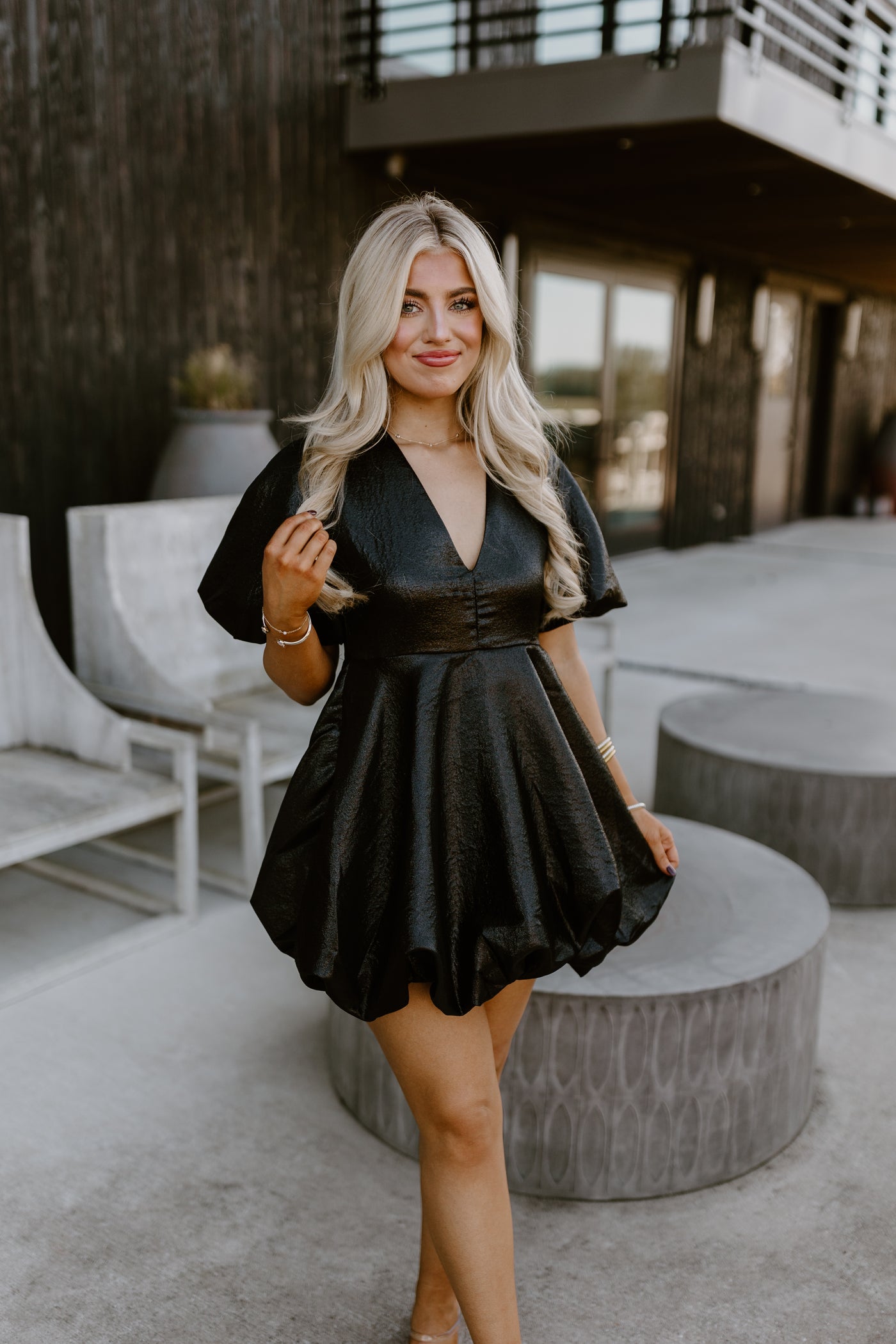 Black V-Neck Voluminous Dress