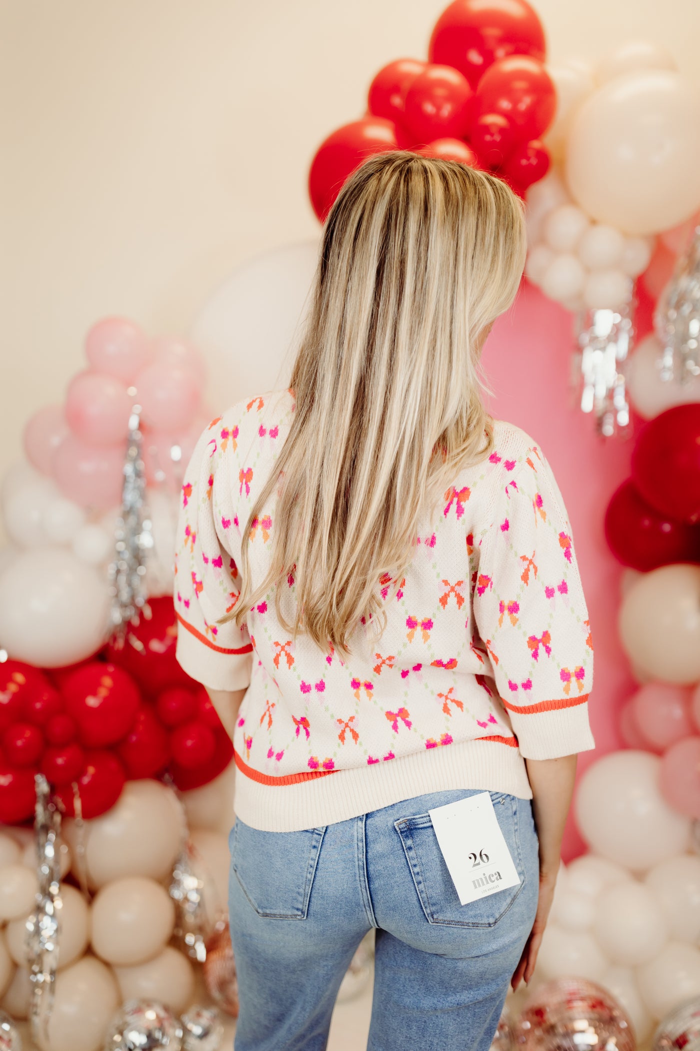 Cream Multi Bow Detail Short Sleeve Sweater Top