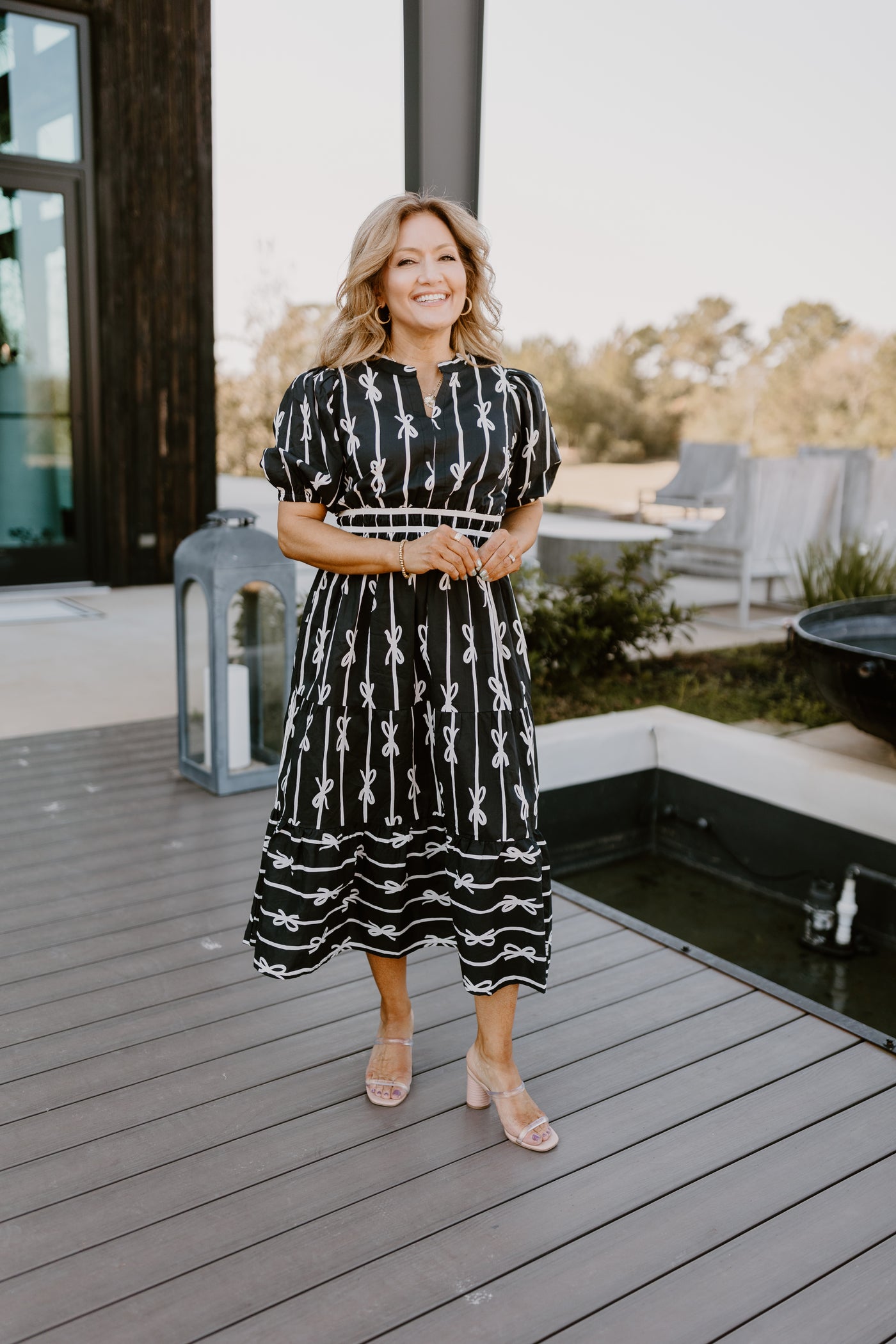 Black Notch Neck Bow Midi Dress