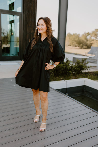 Emily McCarthy Black Cotton Poplin Stella Dress