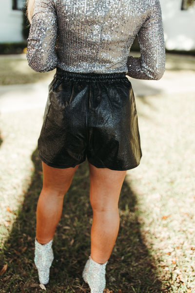 Black Metallic High Waist Shorts