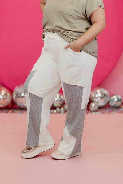 Cream and Grey Thermal Reverse Seam Pants