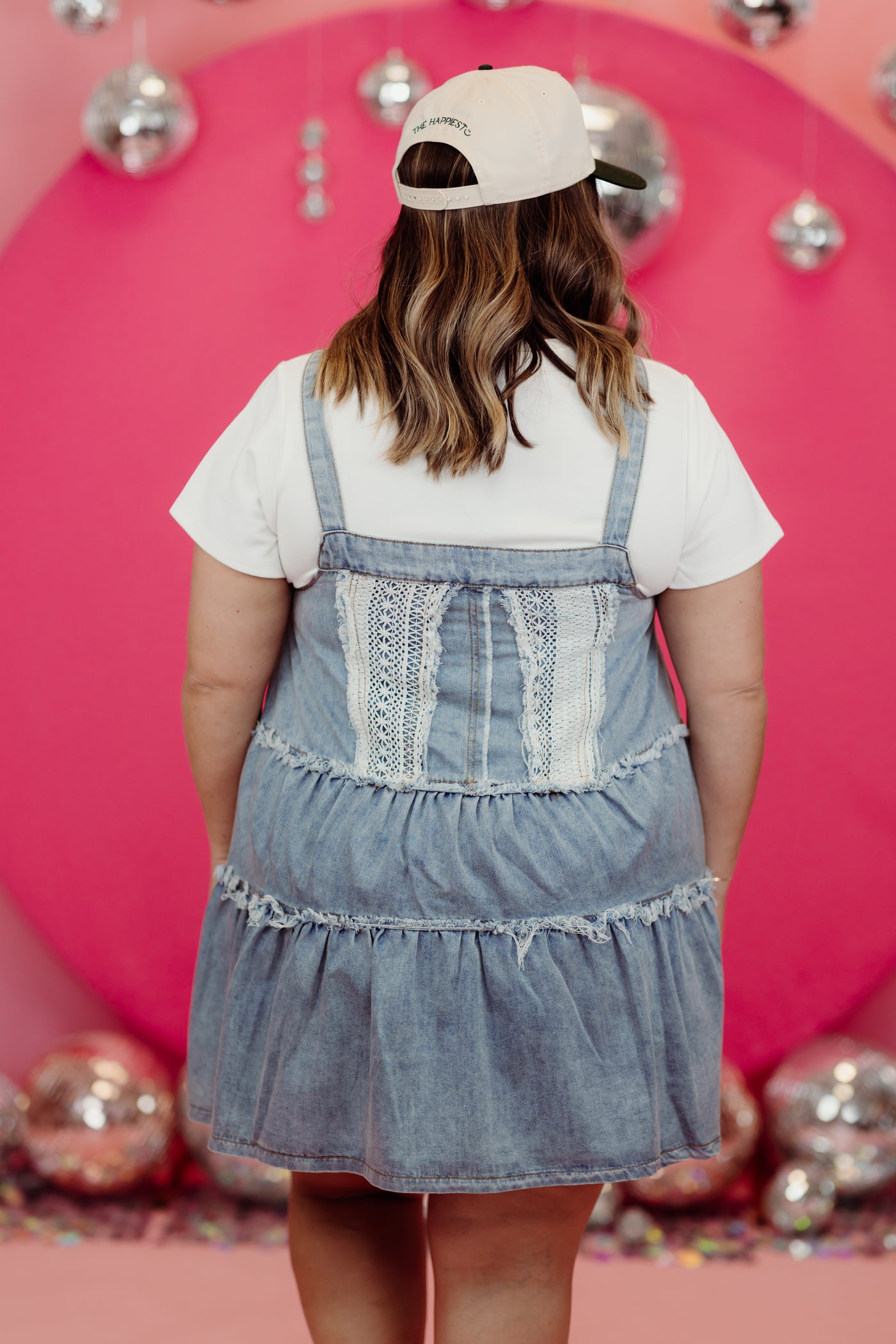 Denim Frayed Edge Lace Detail Dress