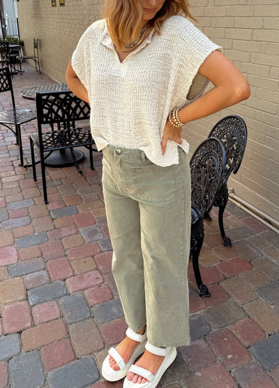 Oatmeal Sleeveless Cropped Sweater Top