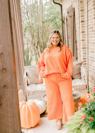 Tangerine Textured Pullover and Pant Set