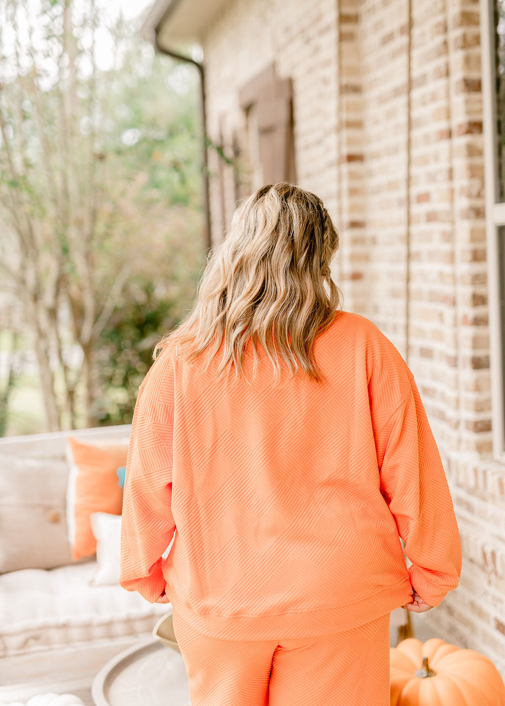 Tangerine Textured Pullover and Pant Set