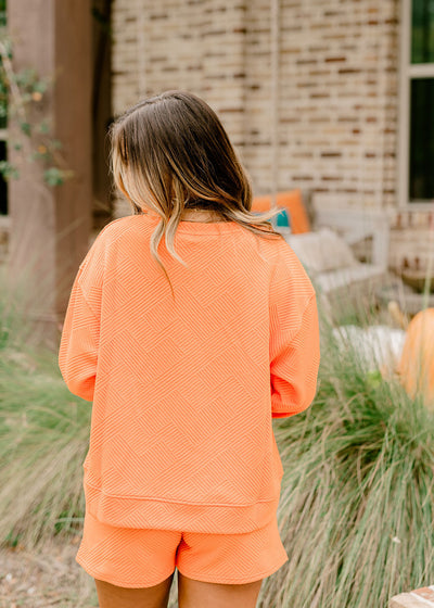 Tangerine Textured Lounge Pullover and Short Set