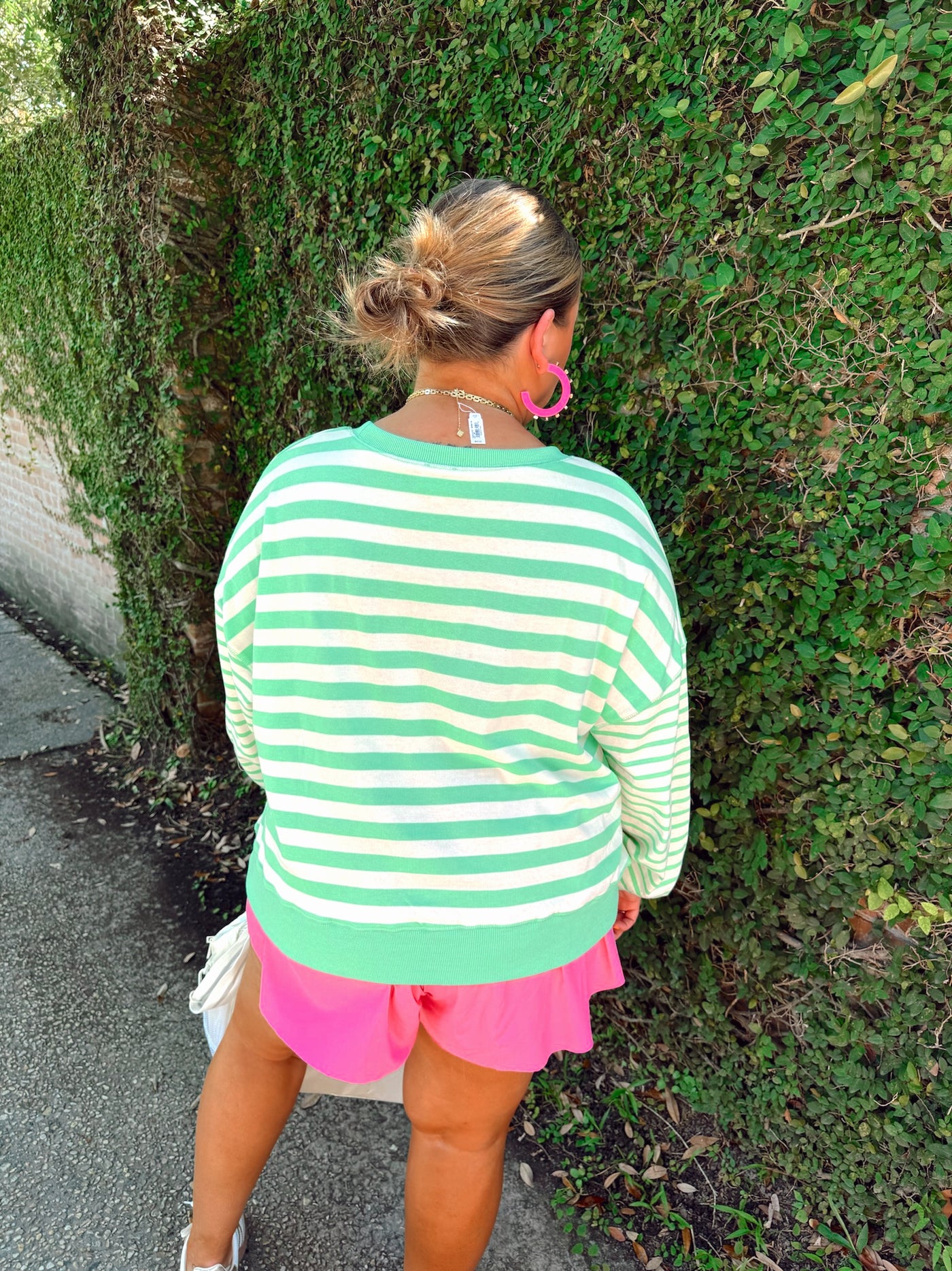 Green Striped Oversized French Terry Tennis Sweatshirt