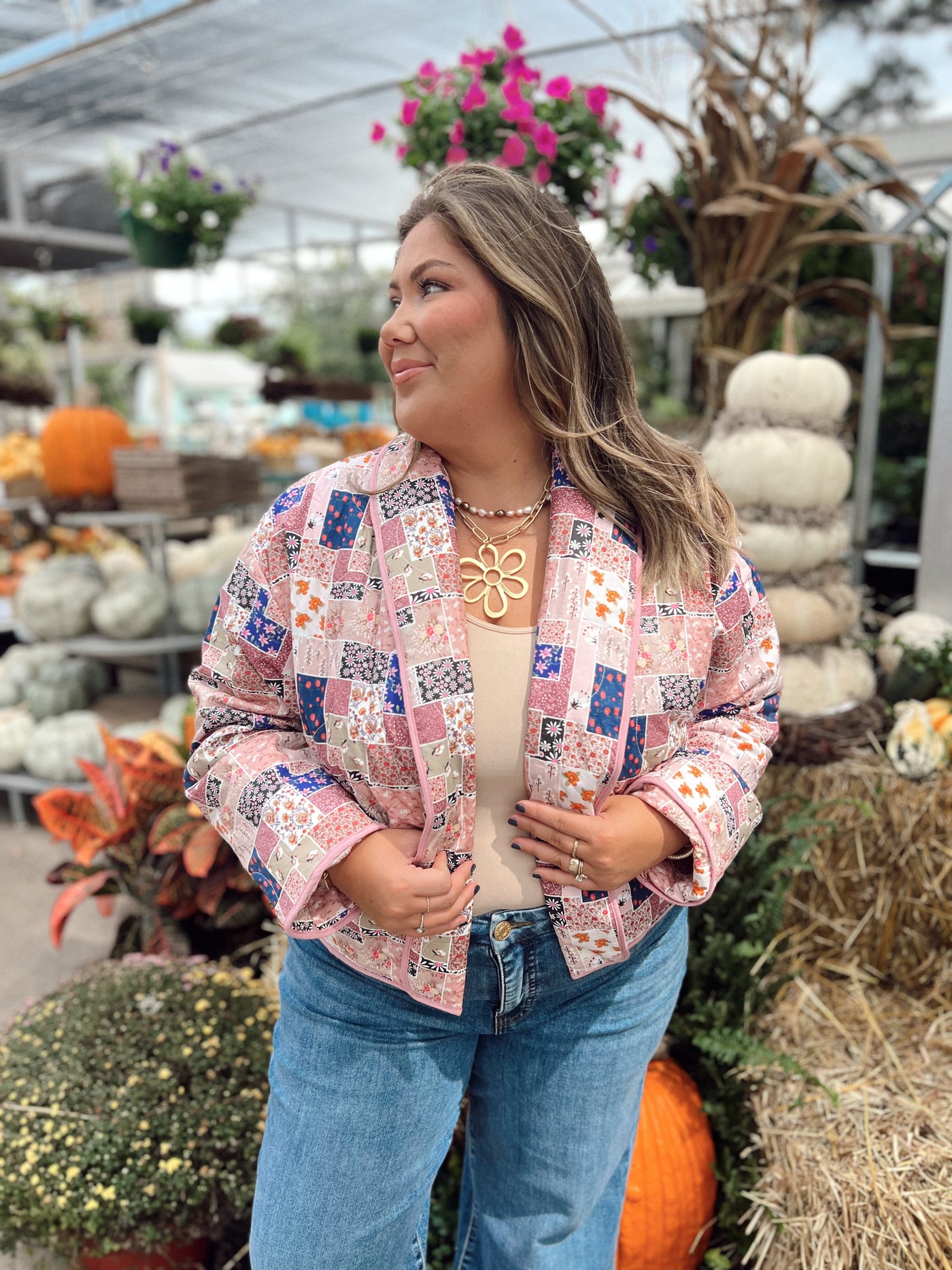 Rose Combo Patchwork Open Front Cropped Jacket