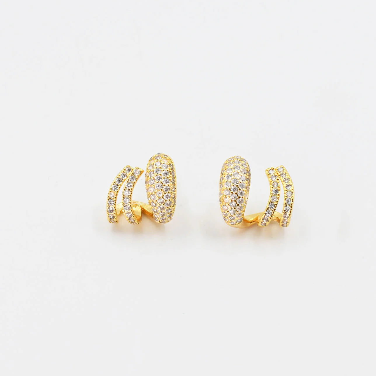 Treasure Jewels Double Crystal Huggie Gold Earrings