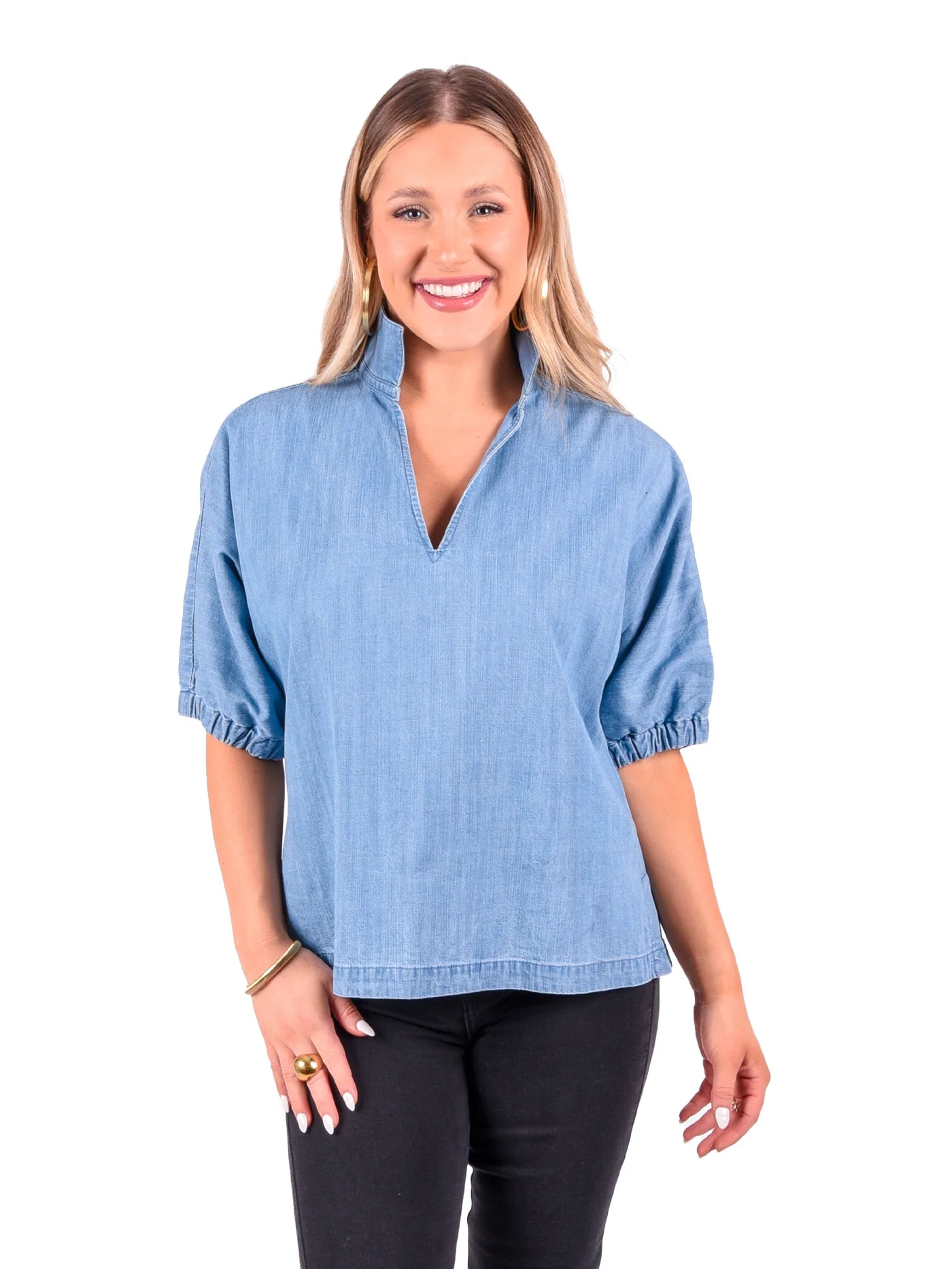 Emily McCarthy Chambray Poppy Top