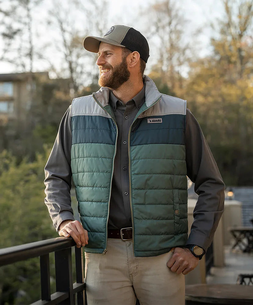 Local Boy Tri-Color Puffer Vest in Cream/Green/Slate