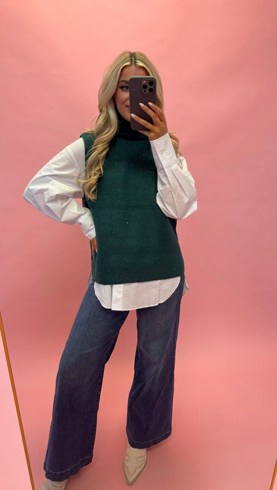 Dark Green Turtleneck Sweater Vest