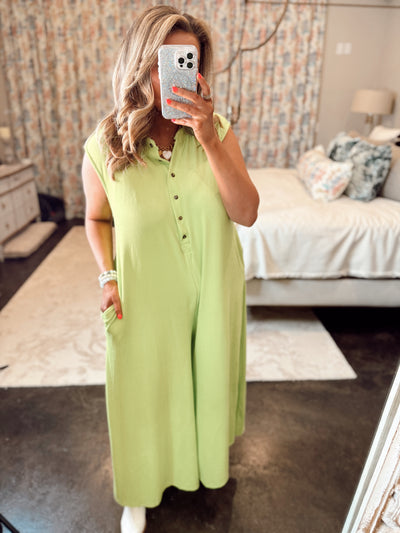 Neon Lime Wide Leg Oversized Button Detail Jumper