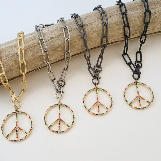 Virtue Jewelry XL Paperclip Chain Peace Sign Necklace