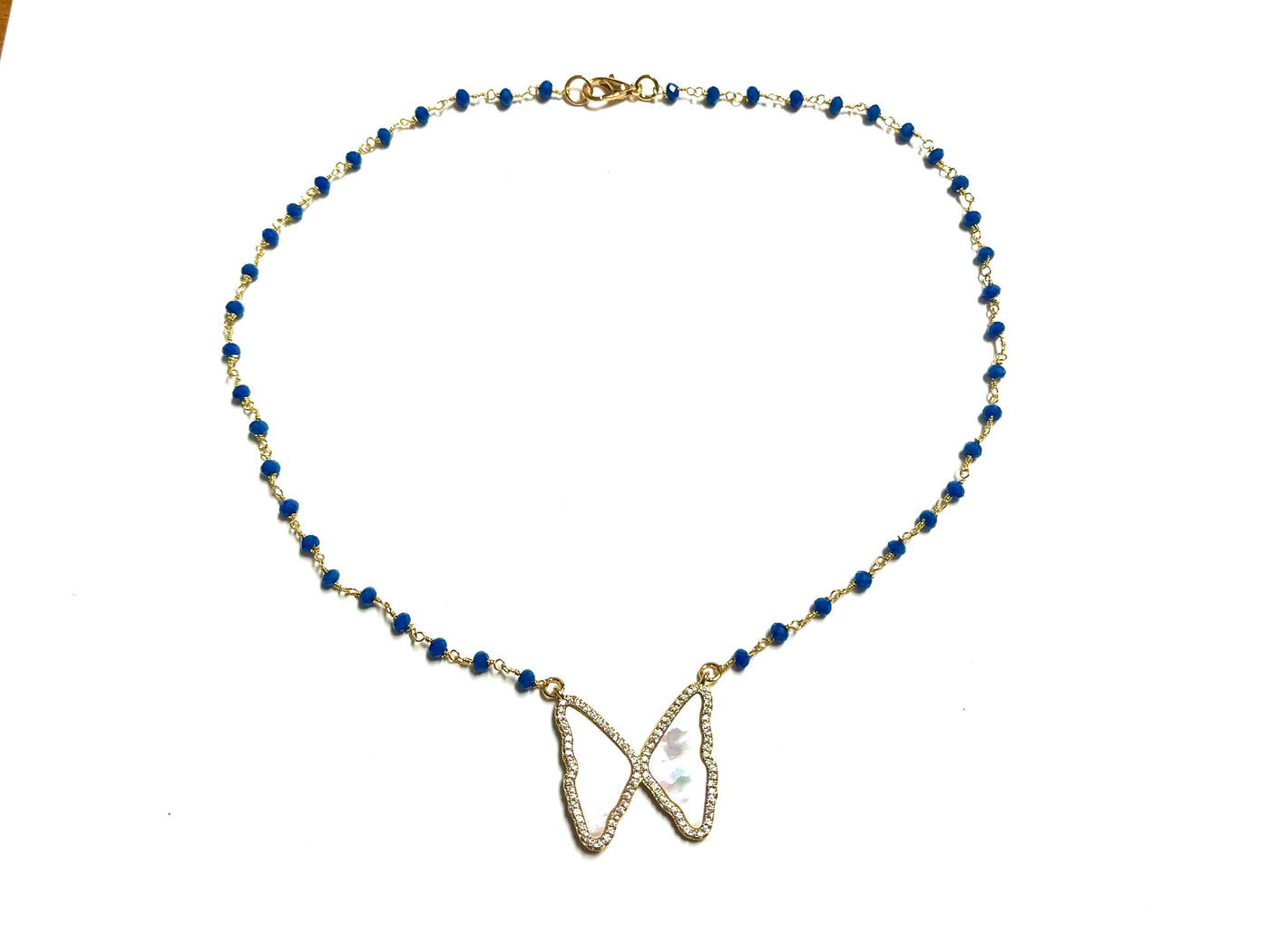 Virtue Jewelry Shell Butterfly Beaded Necklace -Royal Blue