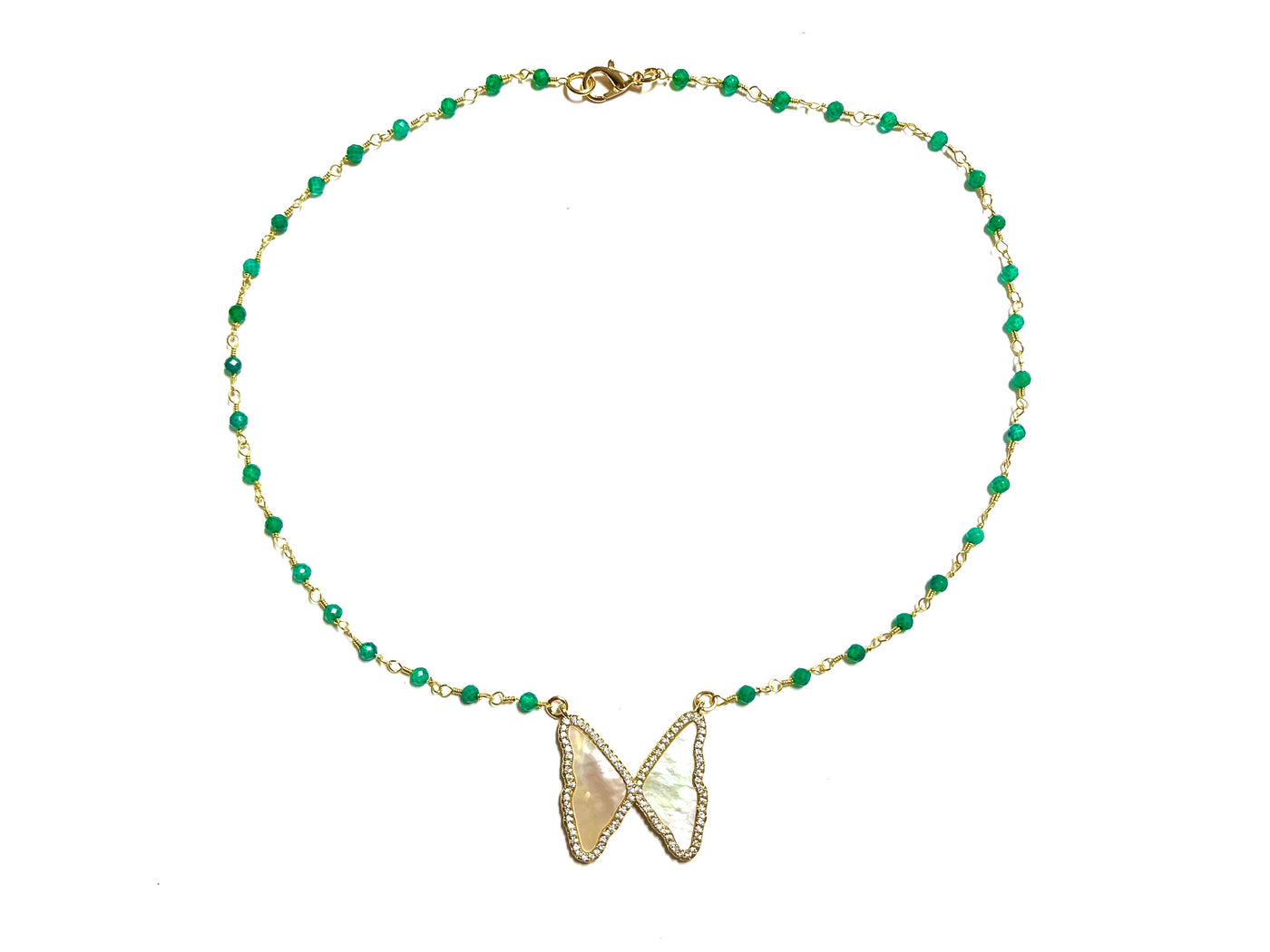 Virtue Jewelry Shell Butterfly Beaded Necklace -Kelly Green