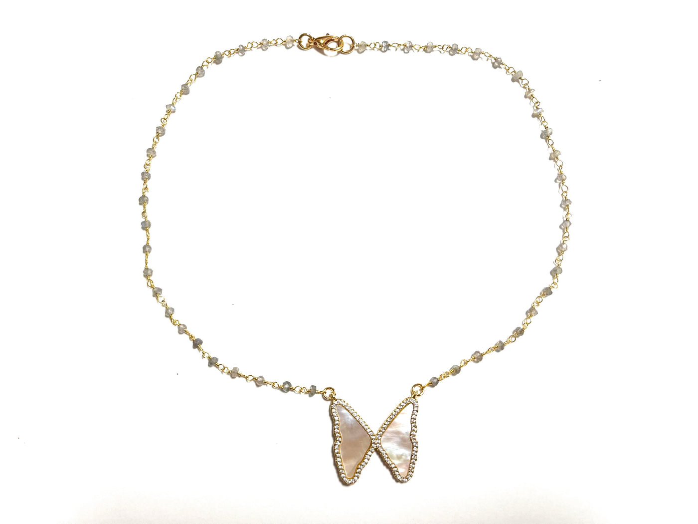 Virtue Jewelry Shell Butterfly Beaded Necklace -Grey